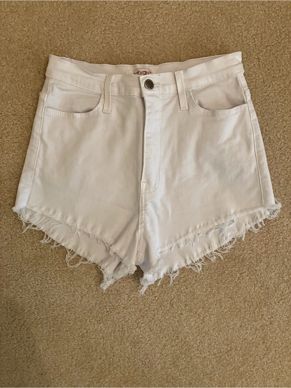 White High-Rise Frayed Hem Women's Shorts